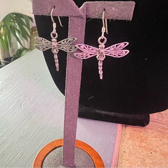 925 Sterling Silver Dragonfly Earrings - Picture 2 of 7